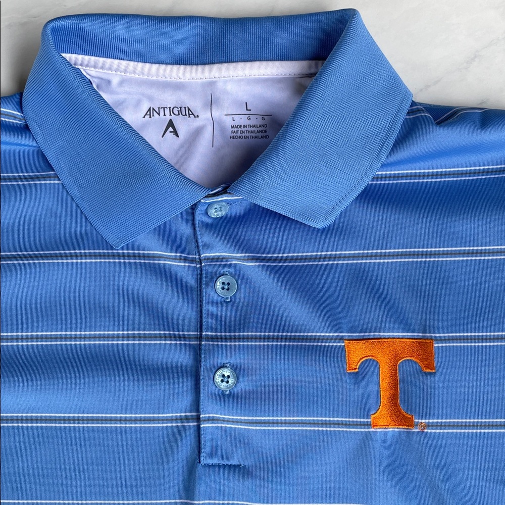 Antigua Men’s Golf Polo Shirt University of Tennessee UT Vols Blue Stripe Large - Picture 2 of 5